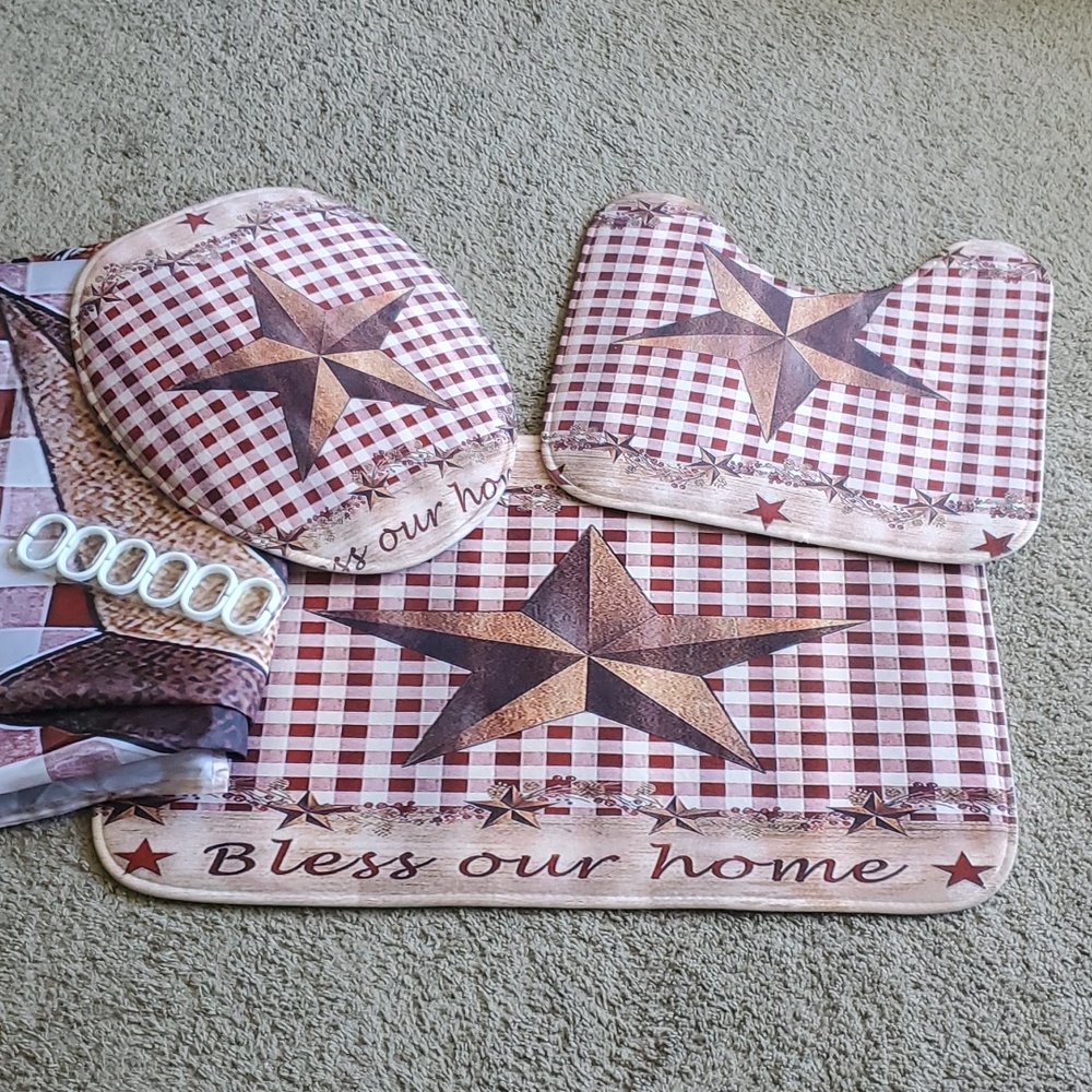 4 piece Brown Western Red Star bathroom set Bless this home